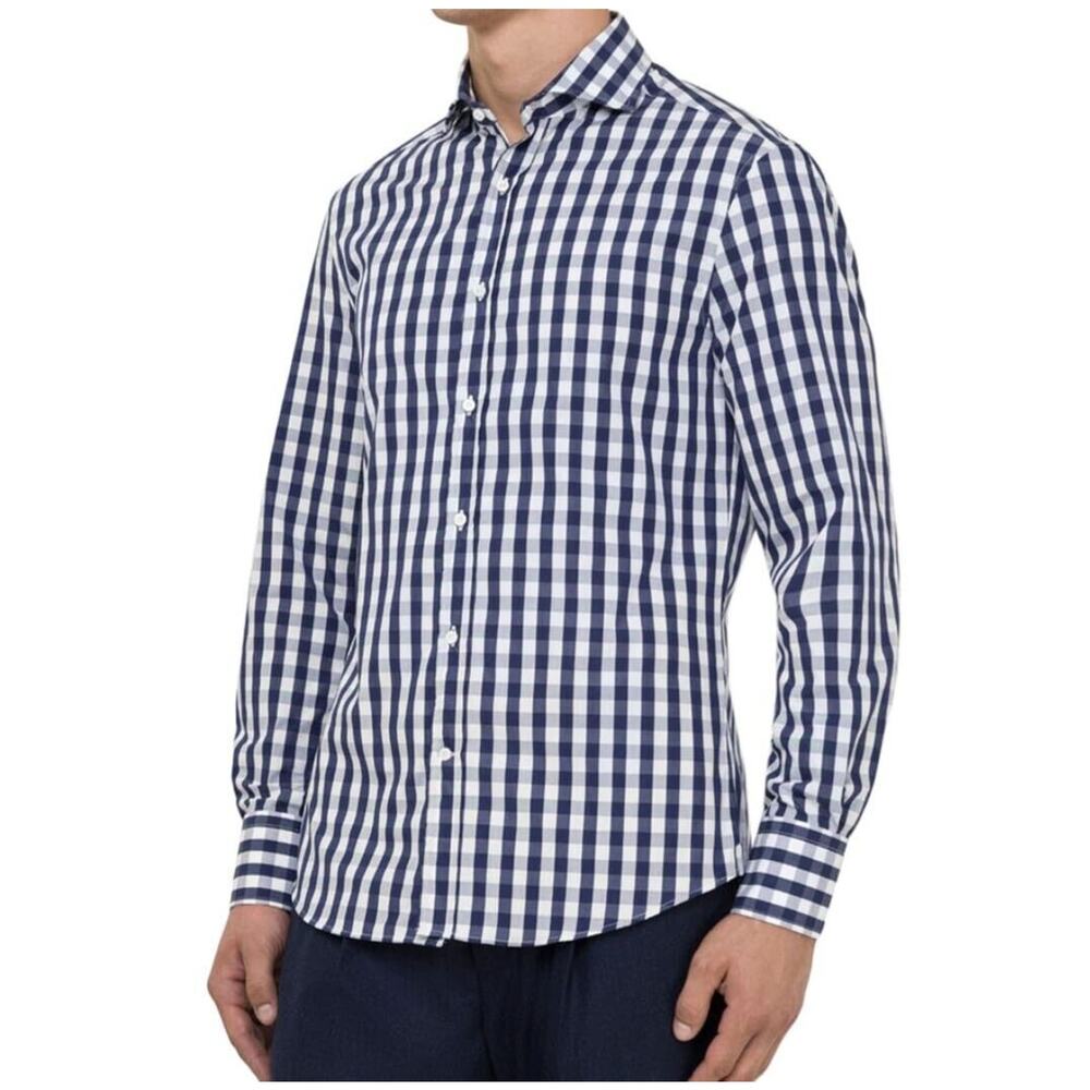 Calibrate Trim Fit Men's Long Sleeve Button Front Plaid Blue Shirt 15 (32/33)